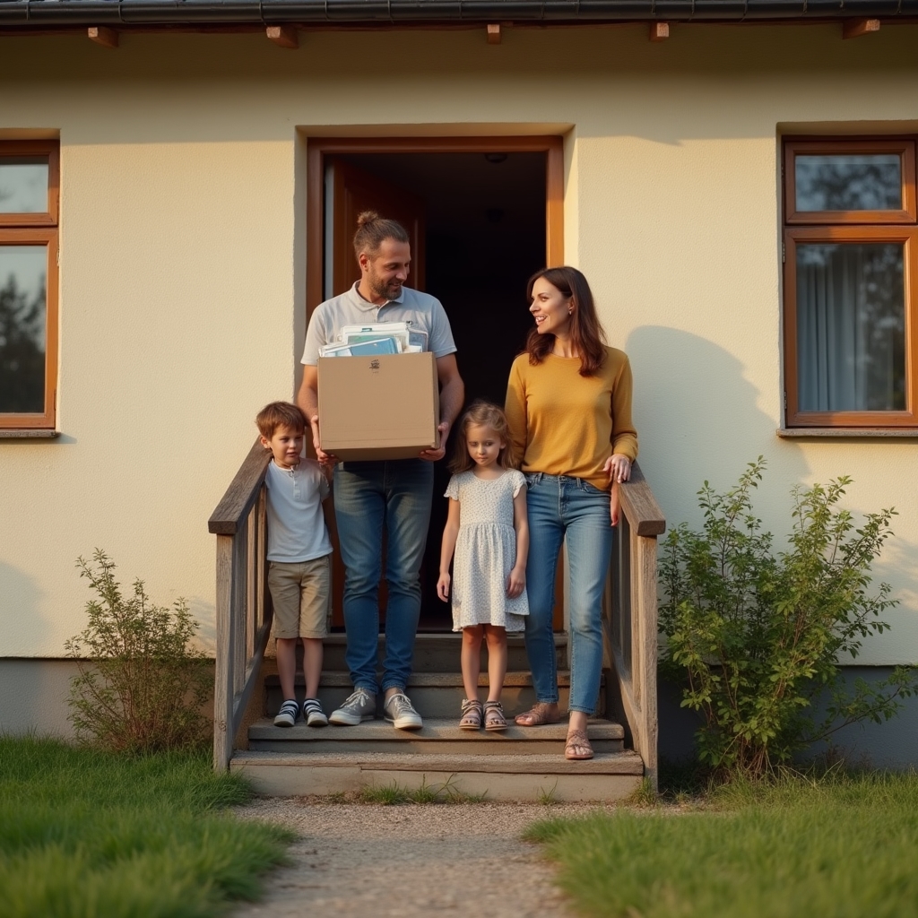 Rodina s deťmi pri sťahovaní do nového rodinného domu