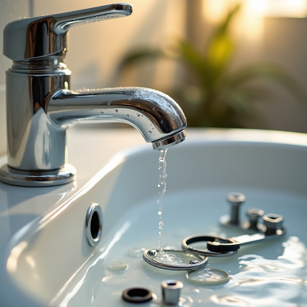 Detail opravy vodovodného kohútika s náhradnými tesneniam